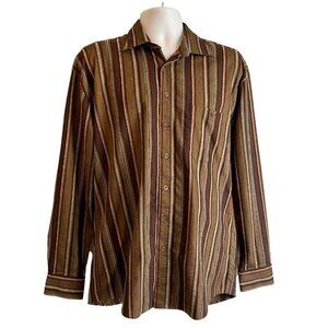 Haupt Mens Brown Striped Button Down Shirt Large